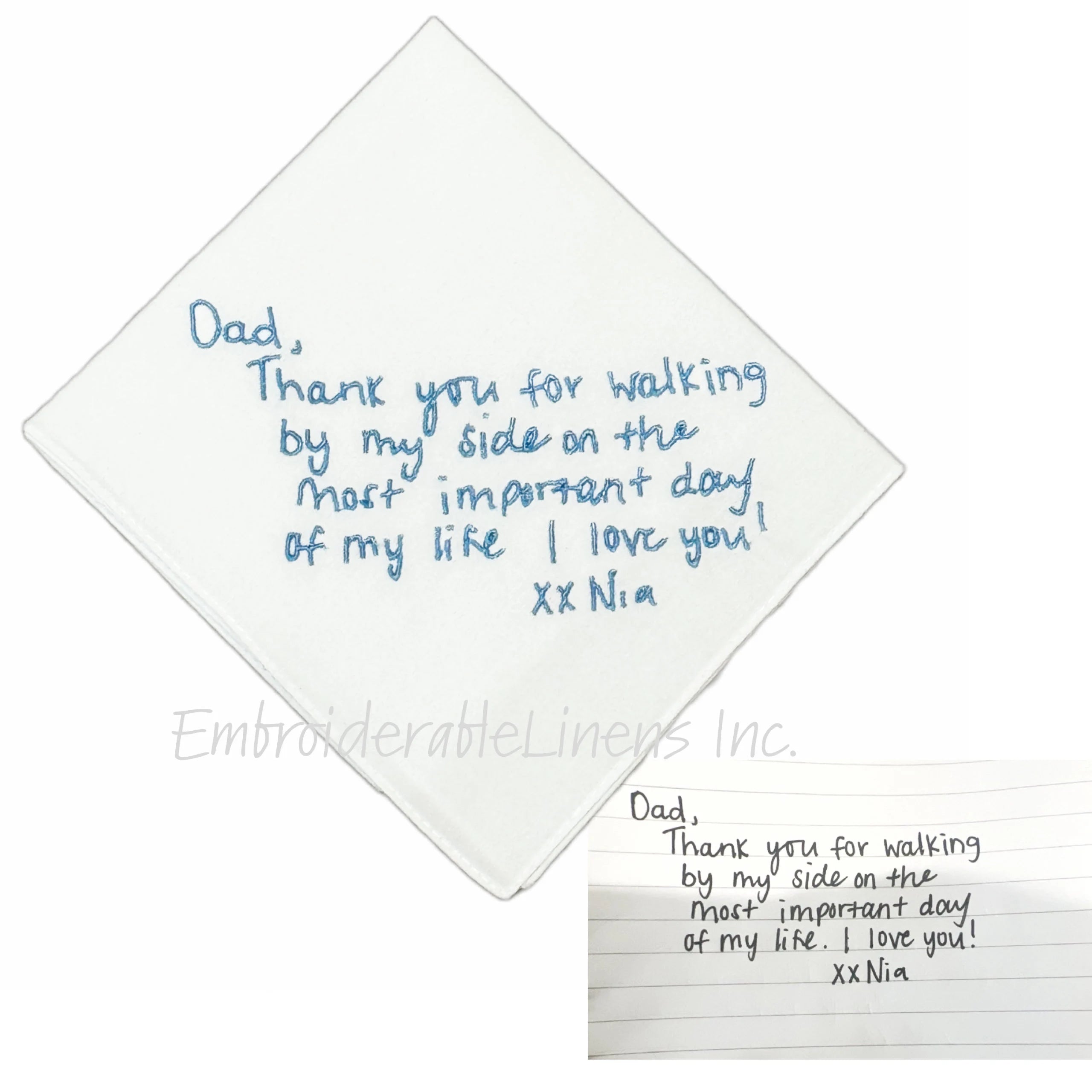 Handwritten Handkerchief- Embroidered Handwriting- Embroidered Wedding Handkerchief- Wedding Handkerchief- Personalized Handkerchief- Gift!