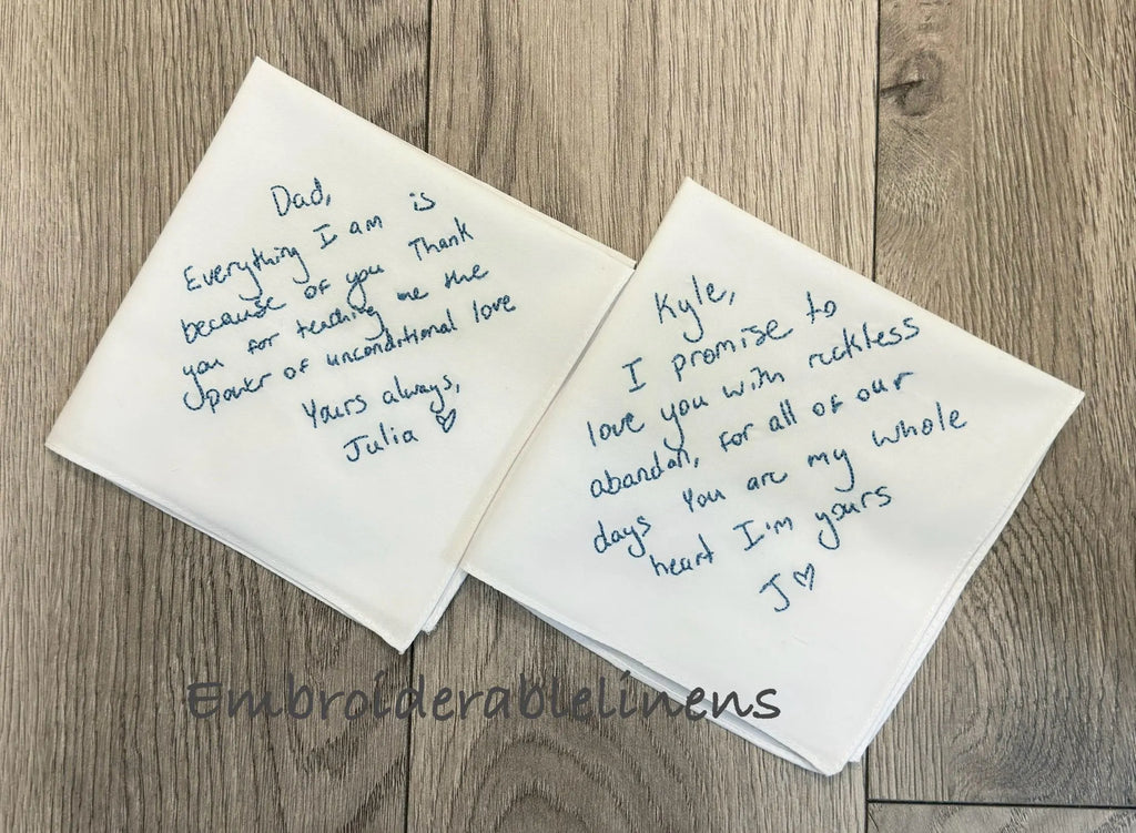 Handwritten Handkerchief- Embroidered Handwriting- Embroidered Wedding Handkerchief- Wedding Handkerchief- Personalized Handkerchief- Gift!